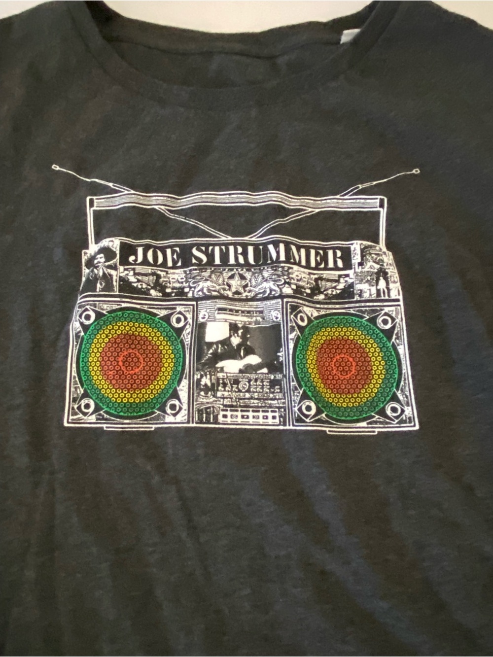 Joe Strummer Graphic Tee in Gray with Multicolor Speakers Vintage Medium